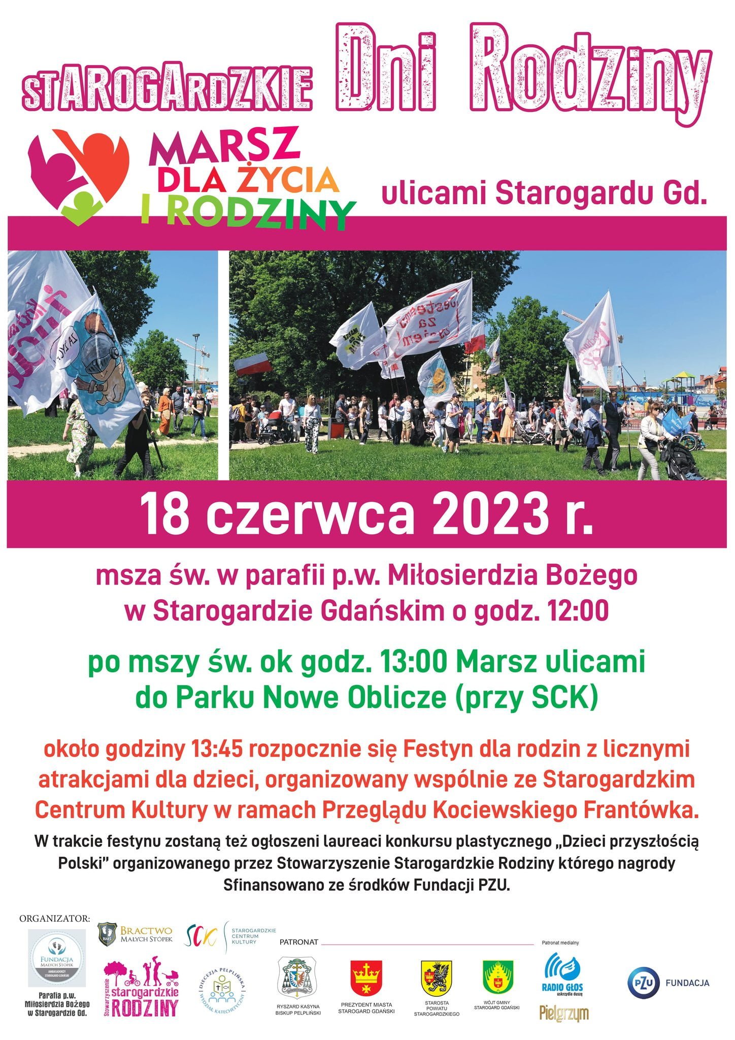 Plakat informujący o terminie i miejscu Marszu dla Życia i Rodziny.