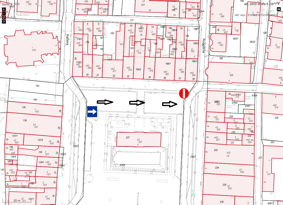 Mapa rynku z zablokowanym wjazdem do ratusza