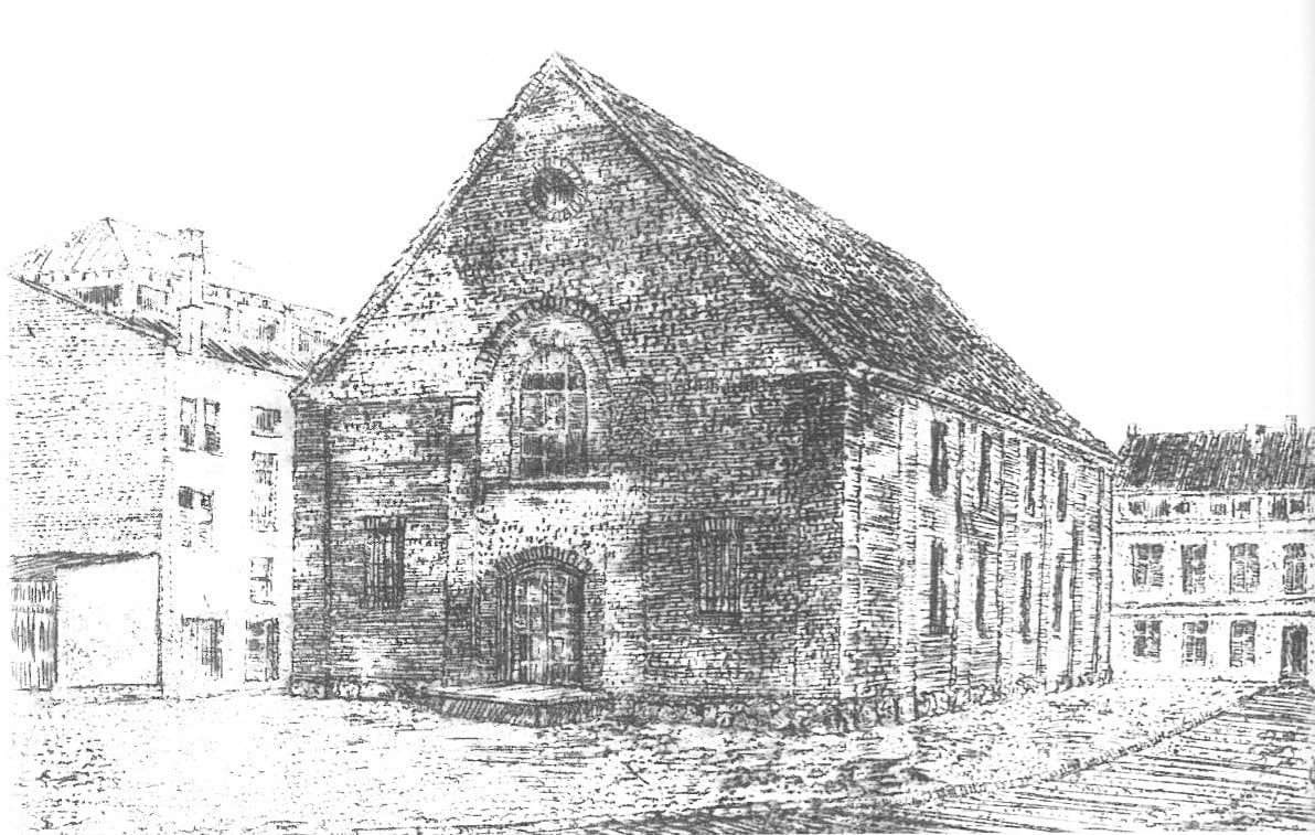 Grafika Dariusza Syrkowskiego - synagoga pożydowska. Starogard Gdański.