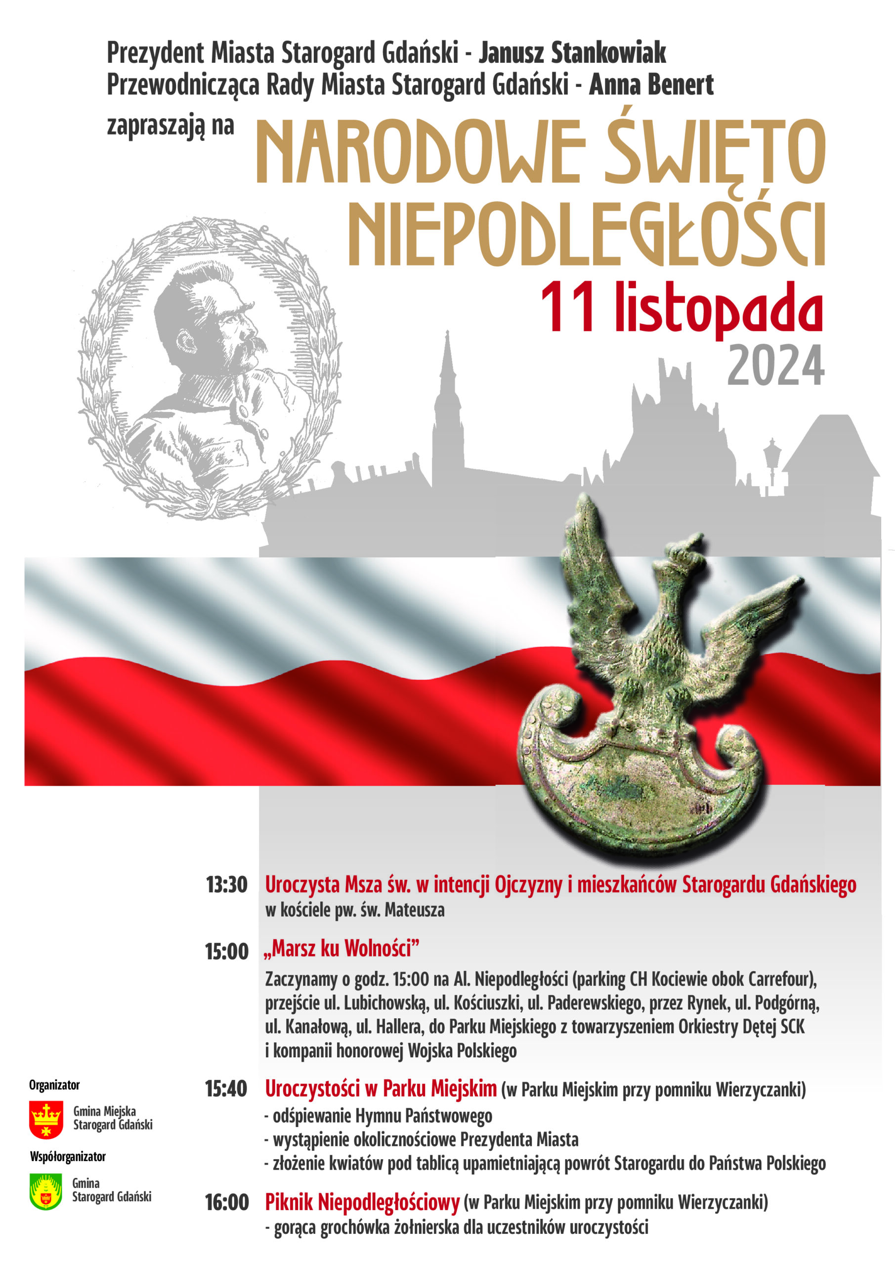 Plakat informujący o obchodach Dnia Niepodległości.