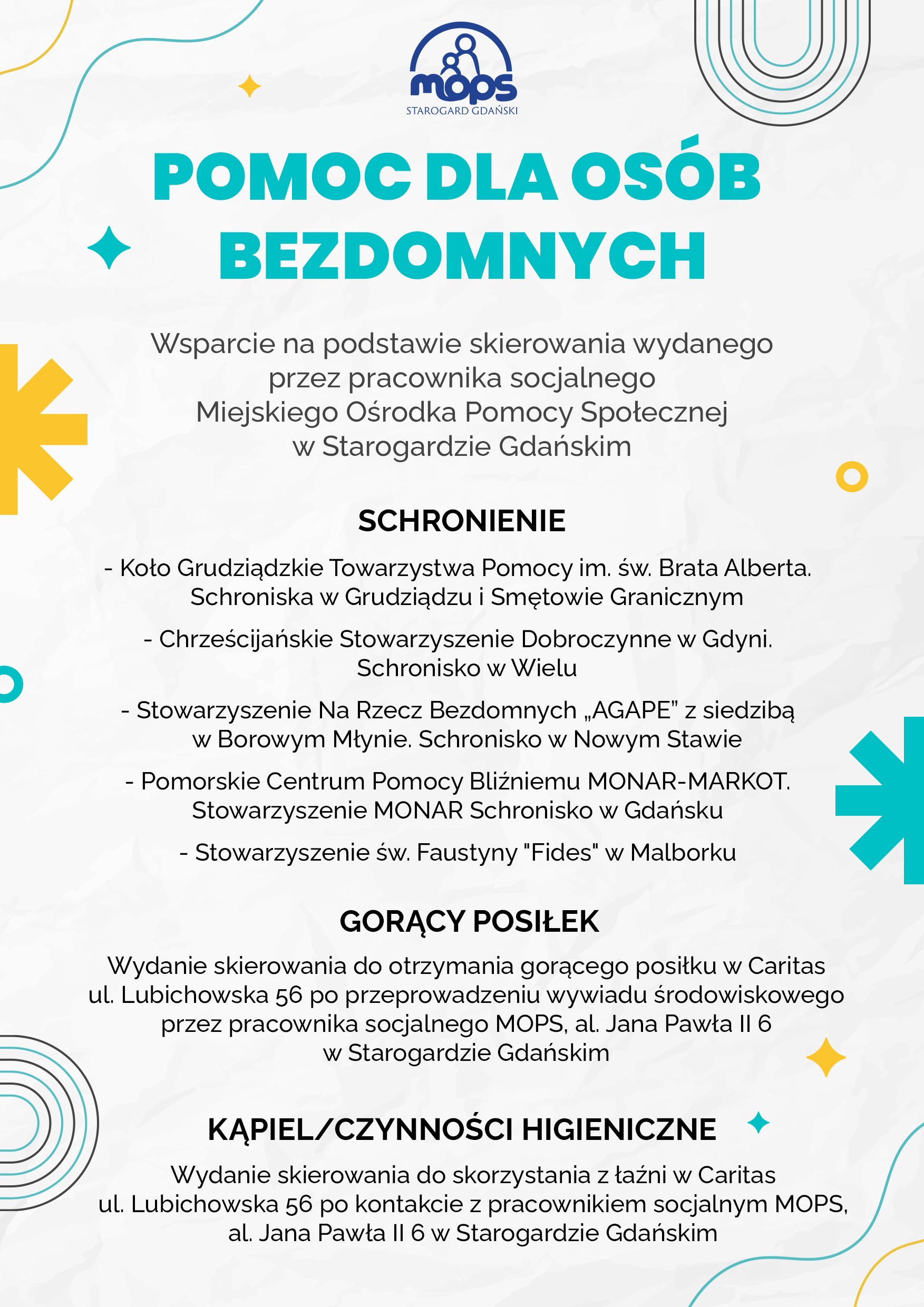 Plakat informujący o pomocy dla osób bezdomnych.